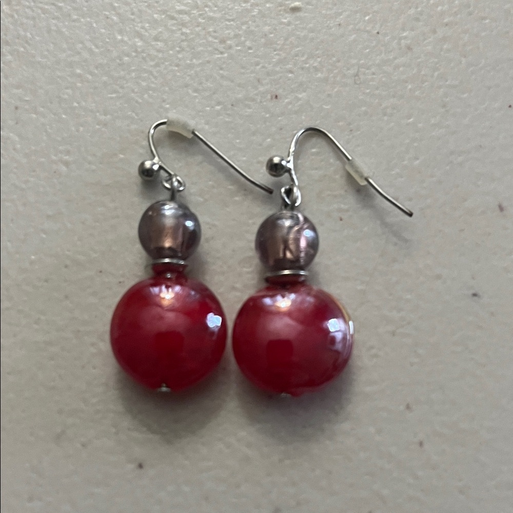 Chic Red and Silver Drop Earrings